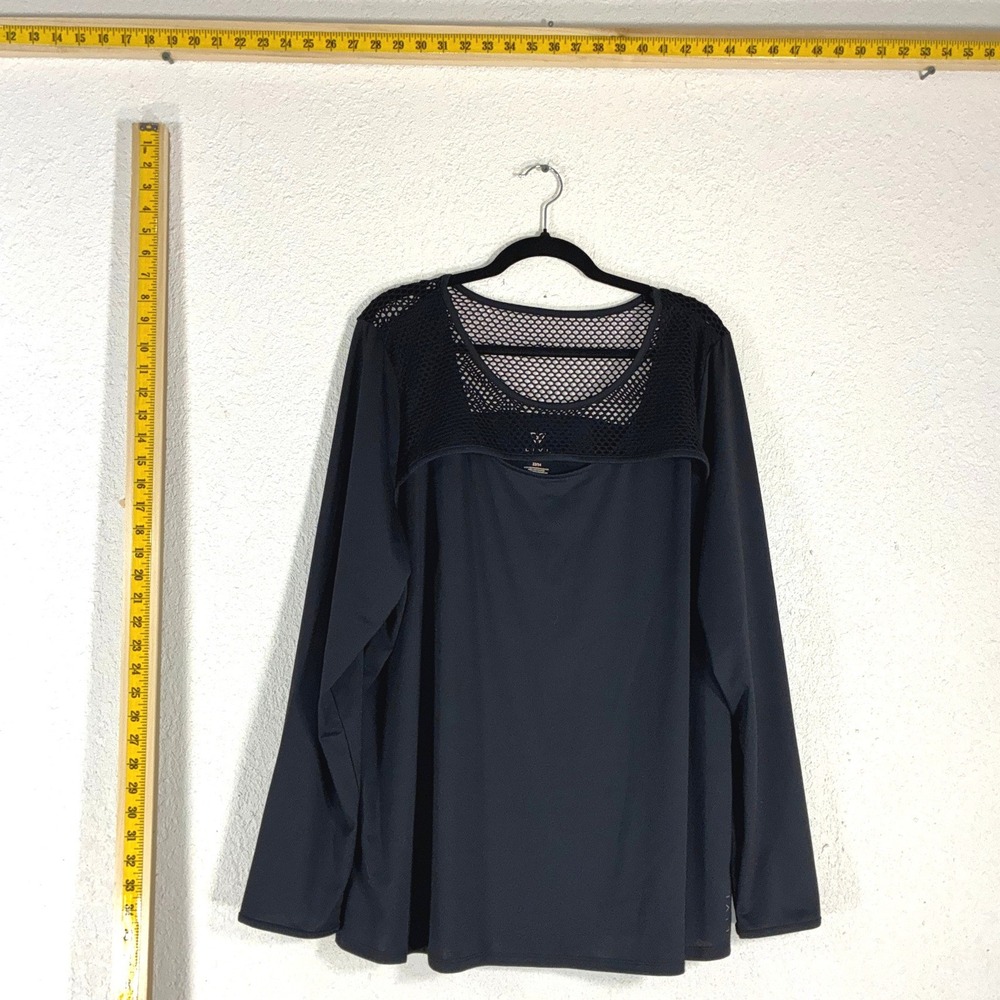 LIVI Active Women Plus Size‎ 22/24 Black Mesh Yoke Long Sleeve Workout Top
